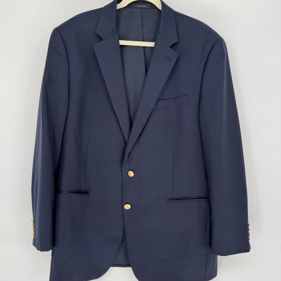 Ralph Lauren LRL Gold Button Wool Blazer Mens 44L Navy Sport Coat Jacket Classic - Picture 1 of 11